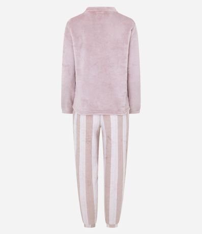 Pijama Largo en Fleece con Estampa de Rayas y Bordado de Flor 7