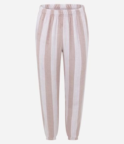 Pijama Largo en Fleece con Estampa de Rayas y Bordado de Flor 8