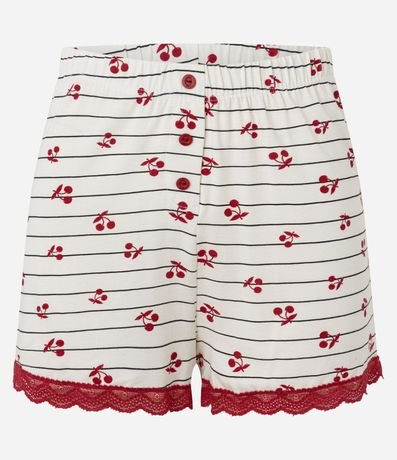 Short de Pijama en Viscosa Rayada con Cerezas y Encaje 4