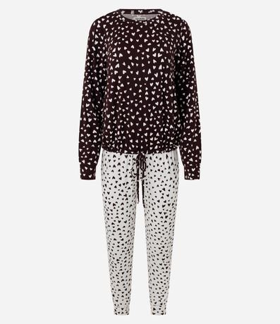 Pijama Largo Peach Touch con Estampado de Corazones 4