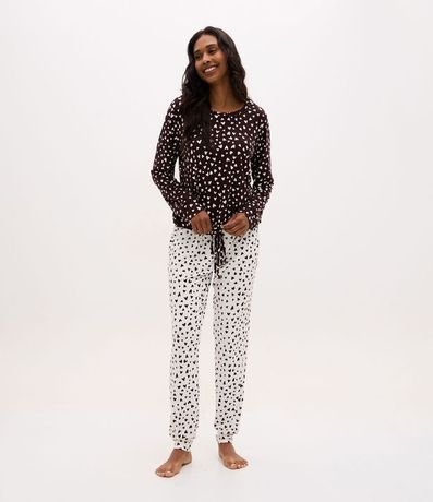 Pijama Largo Peach Touch con Estampado de Corazones