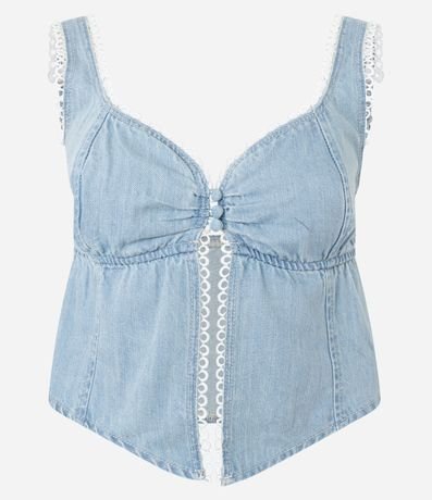 Blusa Cropped en Jeans con Botones Forrados en el Busto 5