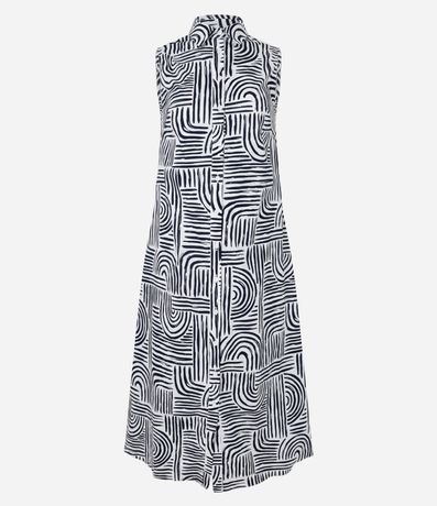 Vestido Evasê Midi en Tricolina con Estampado Geométrico 5