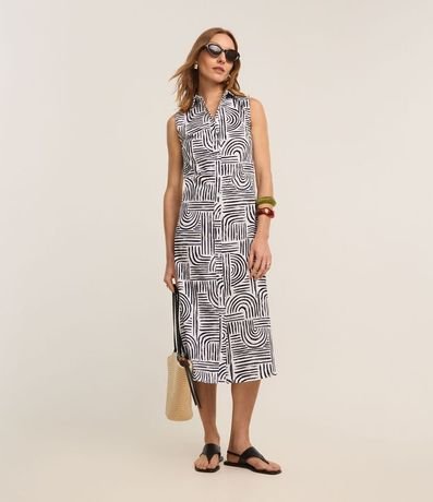 Vestido Evasê Midi en Tricolina con Estampado Geométrico 2
