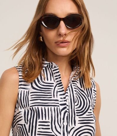 Vestido Evasê Midi en Tricolina con Estampado Geométrico 3