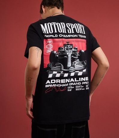 Remera Comfort en Algodón con Estampa y Lettering Motor Sport