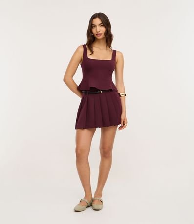 Short Pollera Sastre con Cinturón de PU y Textura Plissada