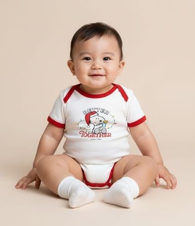 Body Infantil con Estampa de Natal Snoopy - Talle 0 a 18 Meses