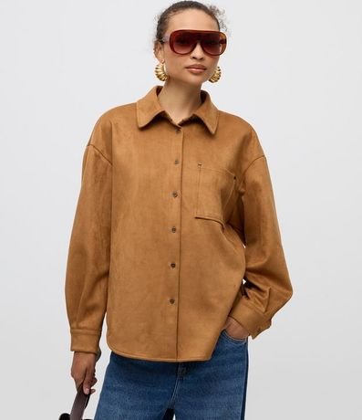 Camisa en Gamuza con Mangas Largas y Pequeño Bolsillo 3