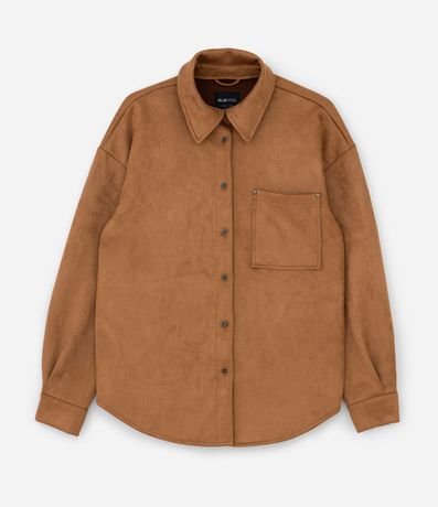 Camisa en Gamuza con Mangas Largas y Pequeño Bolsillo 1
