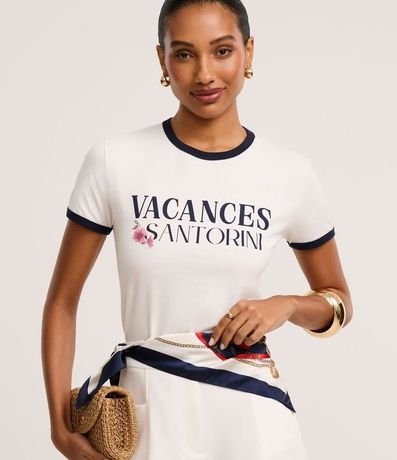 Blusa Baby Look en Algodón con Estampado Vacances Santorini