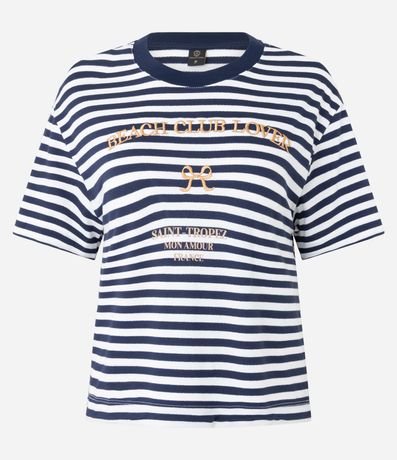 Blusa Slim en Algodón con Rayas y Bordado Beach Club 6