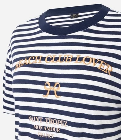 Blusa Slim en Algodón con Rayas y Bordado Beach Club 7