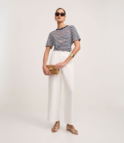 Blusa Slim en Algodón con Rayas y Bordado Beach Club 4