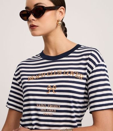 Blusa Slim en Algodón con Rayas y Bordado Beach Club 4