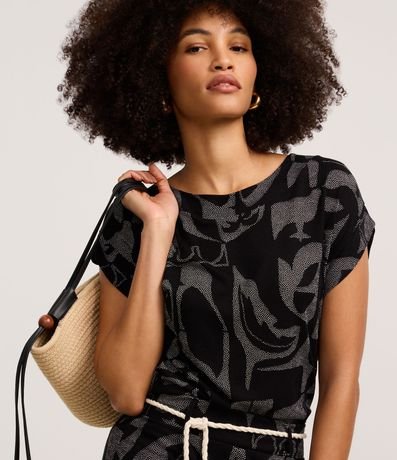 Blusa en Rib con Estampa Abstracta