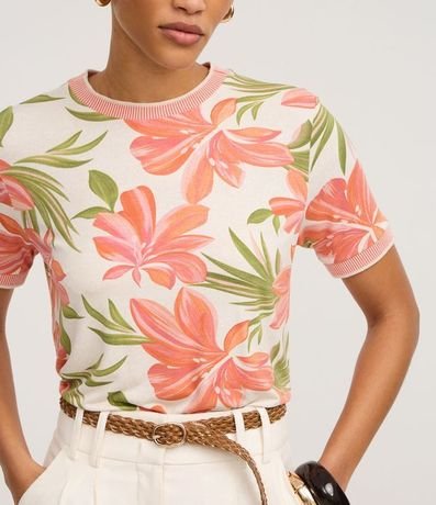 Blusa en Viscolycra con Cuello de Punto y Estampa Floral 4