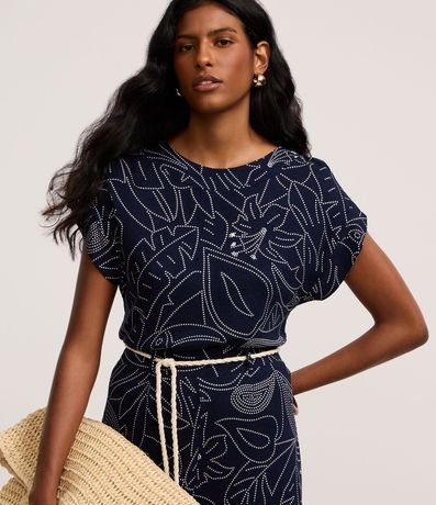 Blusa Acanalada en Rib con Estampa Floral y Follaje