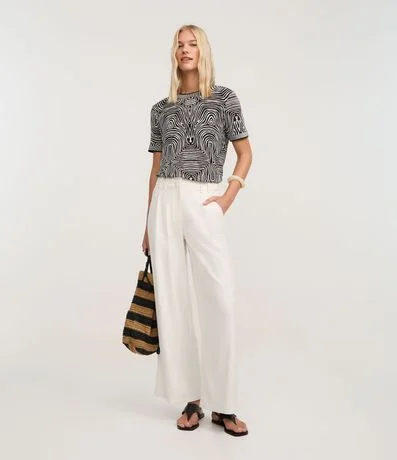 Blusa en Algodón con Cuello de Punto y Estampado Abstracta 2