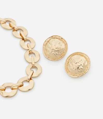 Conjunto de Collar con Cadena de Eslabones y Caravana Medalla Martillado