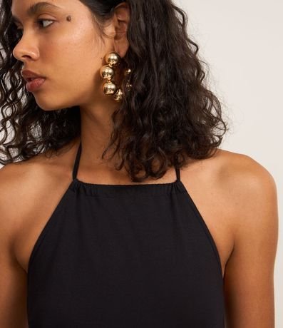 Vestido Largo Evasê con Escote Halter y Volados 4