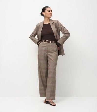 Pantalón Wide Leg en Sastrería con Estampa de Cuadros