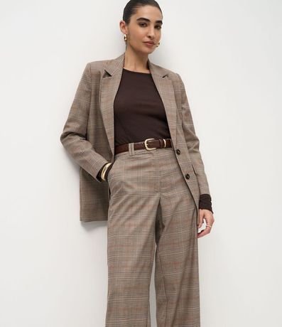 Pantalón Wide Leg en Sastrería con Estampa de Cuadros 2