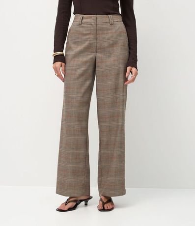 Pantalón Wide Leg en Sastrería con Estampa de Cuadros 3