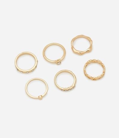 Kit 06 Anillos Delicados Variados con Punto de Luz y Corazón