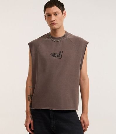 Musculosa Boxy en Algodón con Estampa Lettering y Efecto Desteñido