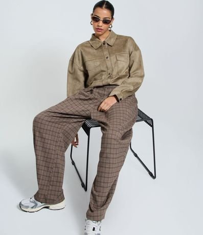 Pantalón Barrel en Sastrería con Estampado de Cuadros 4