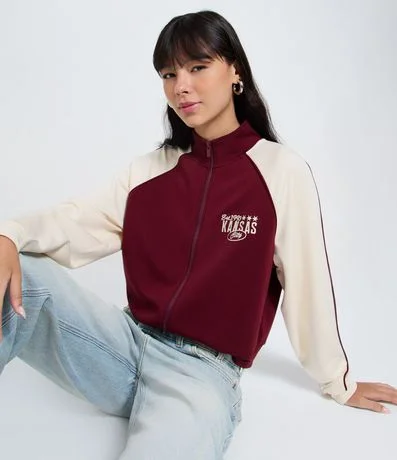 Saco Algodón con Bordado Lettering y Mangas Contrastantes 1