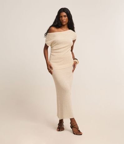 Pollera Recta Midi en Punto con Cintura Elástica