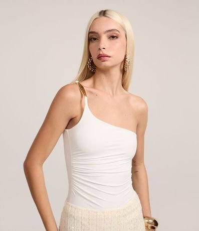 Body Hombro Único en Jersey con Adornos en el Bretel