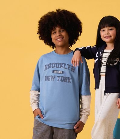 Remera Infantil Manga Larga con Lettering New York Brooklyn – Talle 5 a 14 años