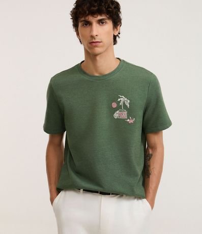 Remera Regular en Algodón Texturizado con Estampa Tropical