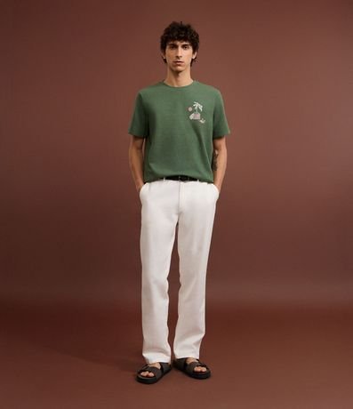 Remera Regular en Algodón Texturizado con Estampa Tropical 2