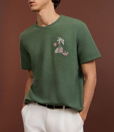 Remera Regular en Algodón Texturizado con Estampa Tropical 4