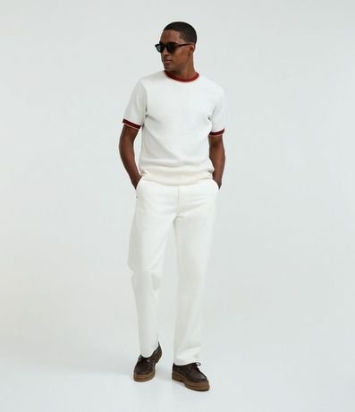 Remera Regular en Algodón con Rayas Contrastantes