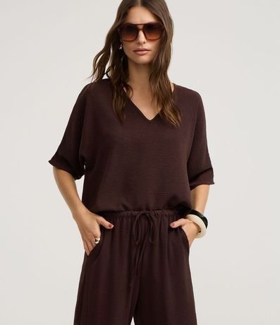 Blusa en Airflow con Escote V y Mangas Amplias