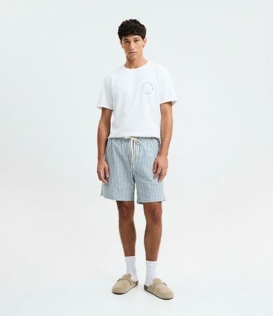 Bermuda en Sarga con Cintura Elástica y Rayas