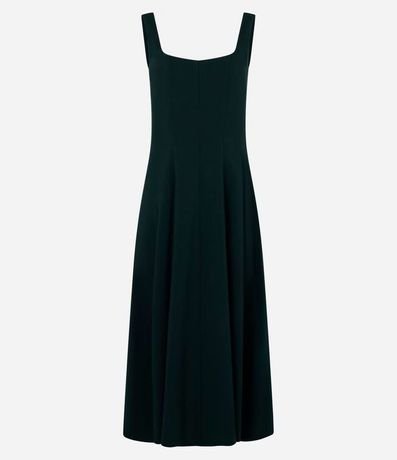 Vestido Evasê Midi en Viscosa con Escote Cuadrado y Recortes 5