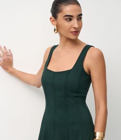 Vestido Evasê Midi en Viscosa con Escote Cuadrado y Recortes 3