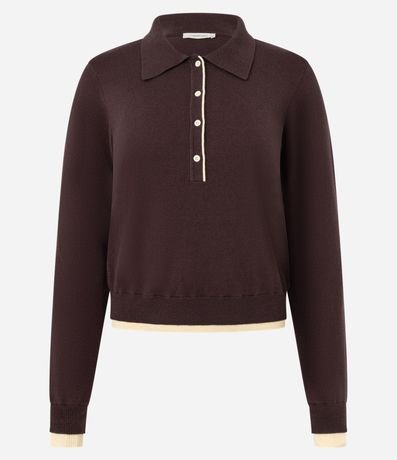 Blusa en Punto con Cuello Polo y Detalles Contrastantes 5