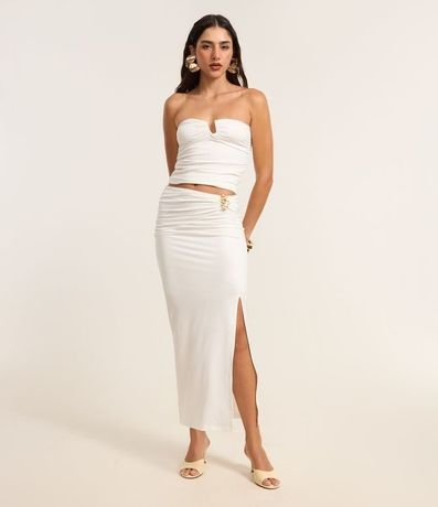 Pollera New Midi con Adorno Delantero y Encaje