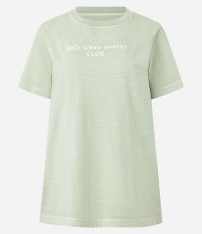 Remera Oversized en Algodón Efecto Lavado con Estampa Lettering Matcha 5