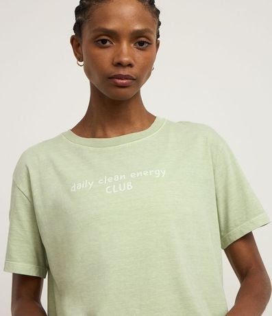 Remera Oversized en Algodón Efecto Lavado con Estampa Lettering Matcha 4