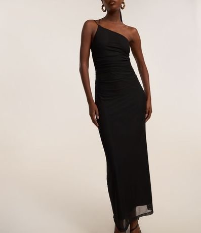 Vestido New Midi en Tule con Hombro Único y Bretel Fino Doble 2