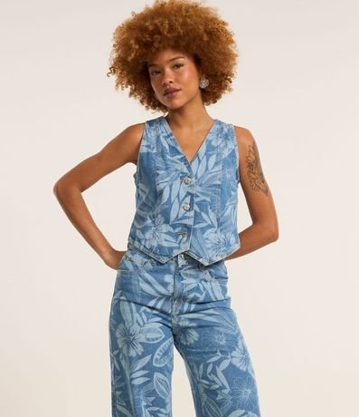 Pantalón Wide Leg en Jeans con Estampa Floral 2