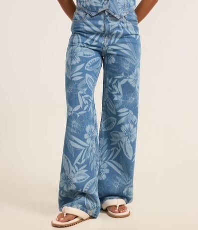 Pantalón Wide Leg en Jeans con Estampa Floral 3